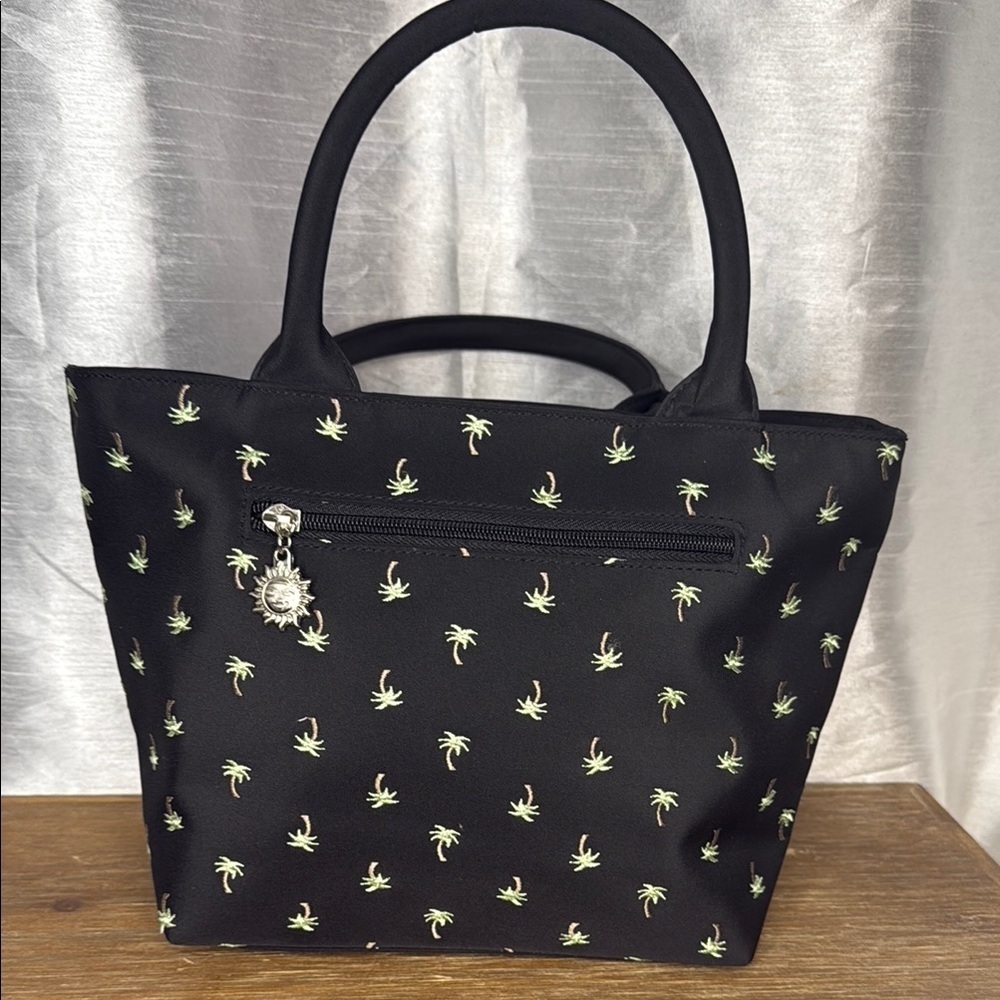 Sunny Hawaii Palm Tree Embroidery Black Small 8x5x8 Handbag